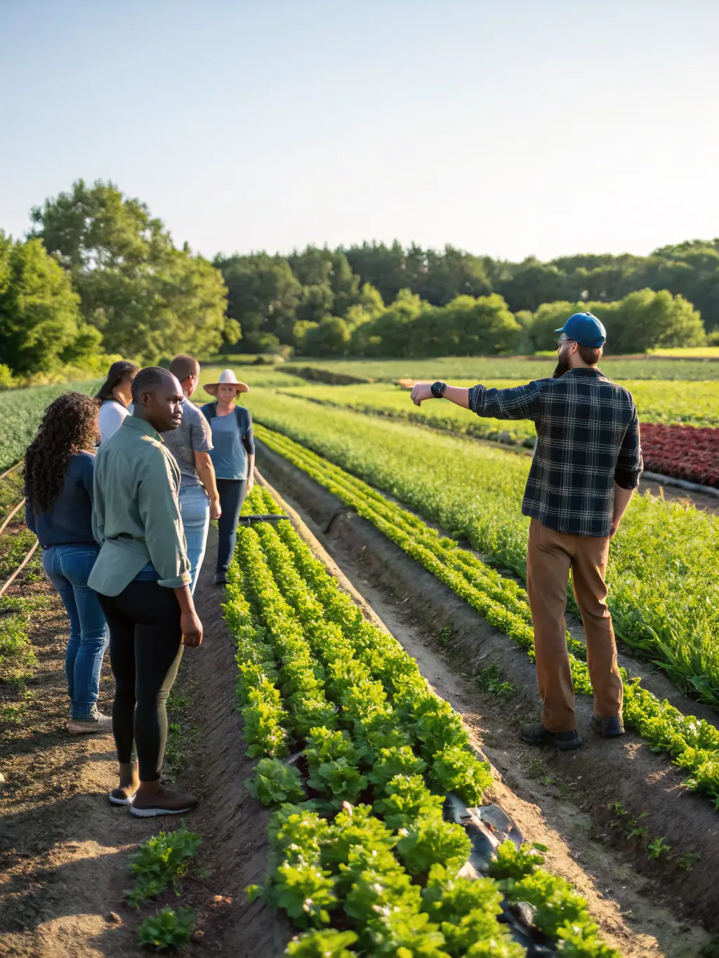 A group of students actively participating in a hands-on organic farming training session at Rayhanet Academy, focusing on practical skills.