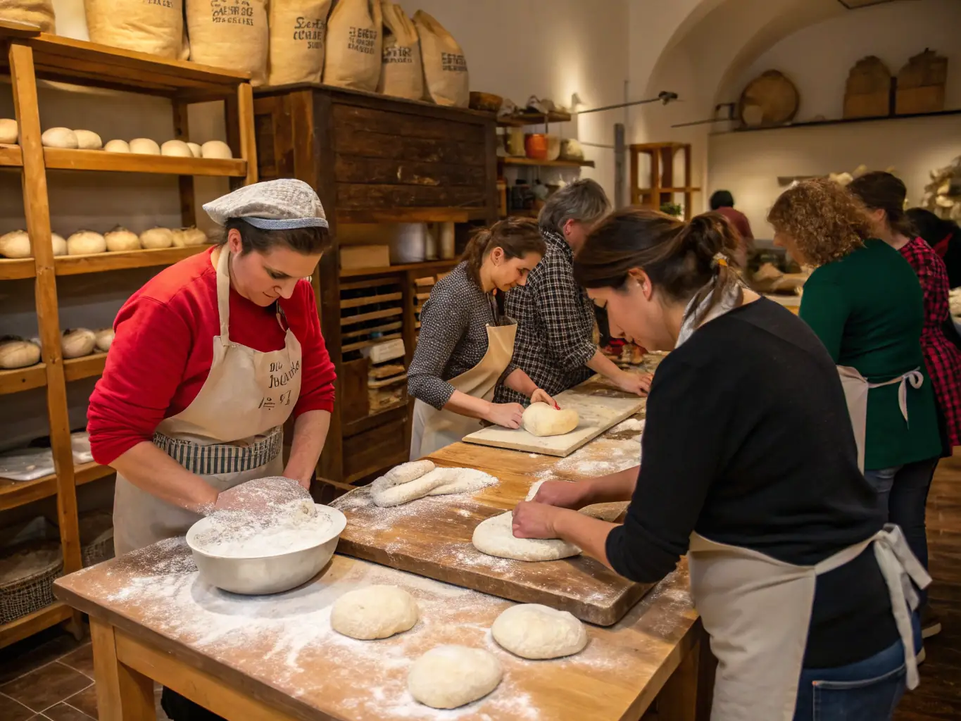 An inviting image of a cheesemaking workshop, with participants actively involved in the process, demonstrating the hands-on crafts training at Rayhanet Academy.